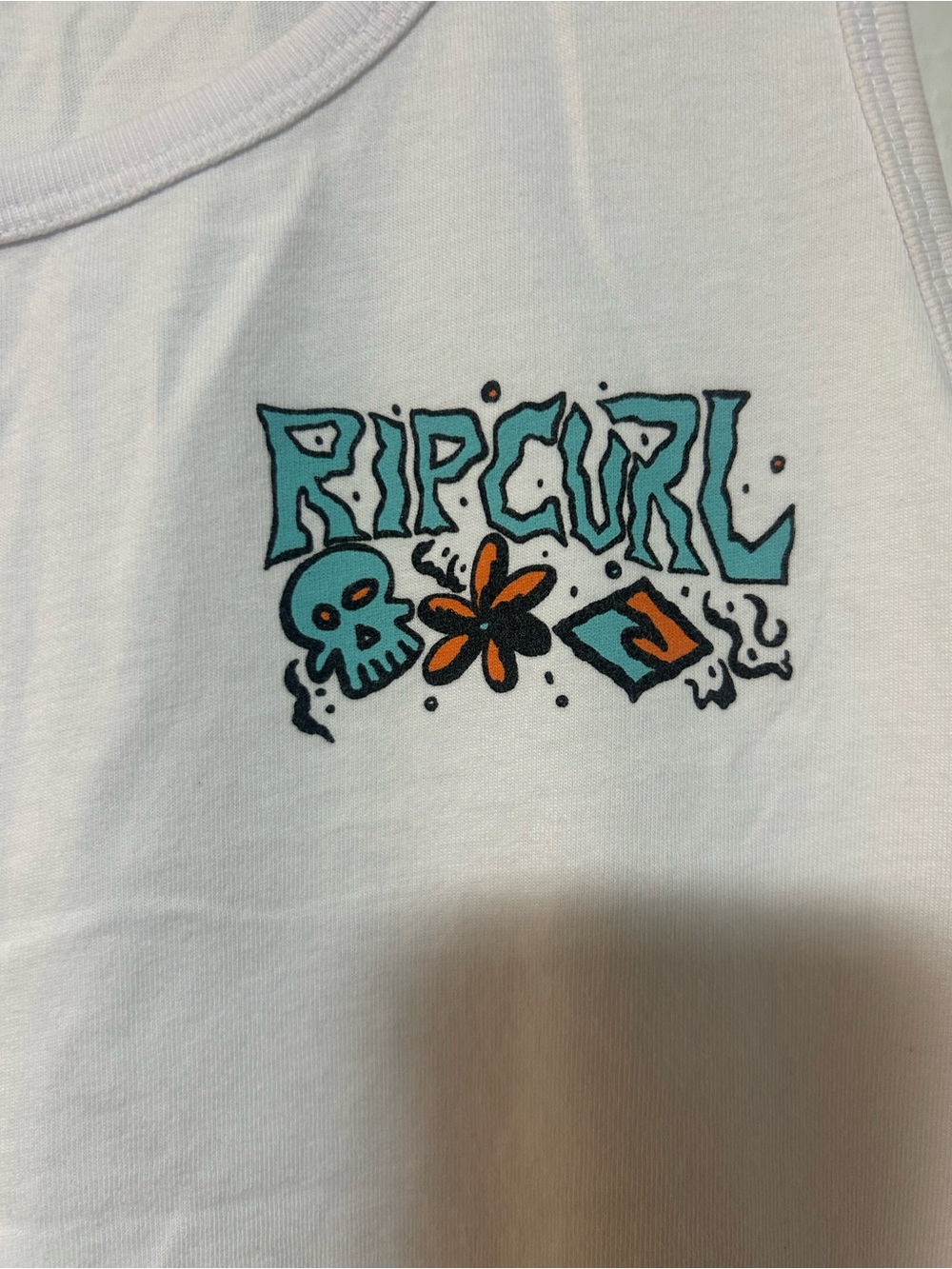 Rip Curl “Pushin’ Daisies” White Tank with Teal & Orange Graphic - Picture 4 of 5